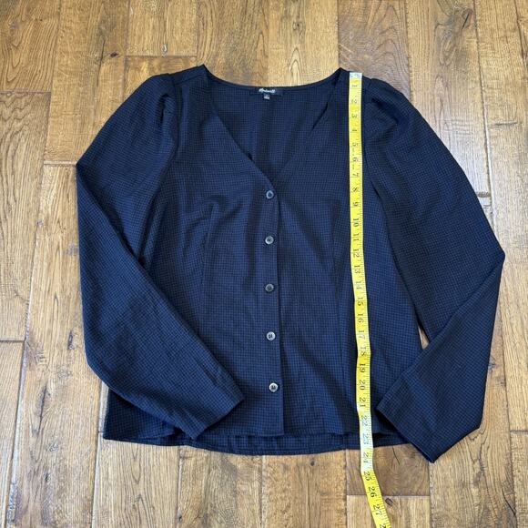 Madewell Westover Black Check V-Neck Button Front Long Sleeve Blouse Size 8 - Picture 3 of 6